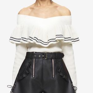 White Off The Shoulder Ruffle Sweater size S